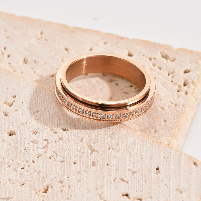 Korean Style Solid Color Stainless Steel Plating Inlay Zircon Rose Gold Plated Rings