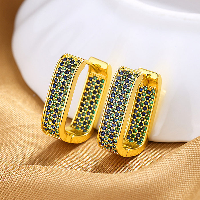 1 Pair Elegant U Shape Inlay Copper Zircon Earrings