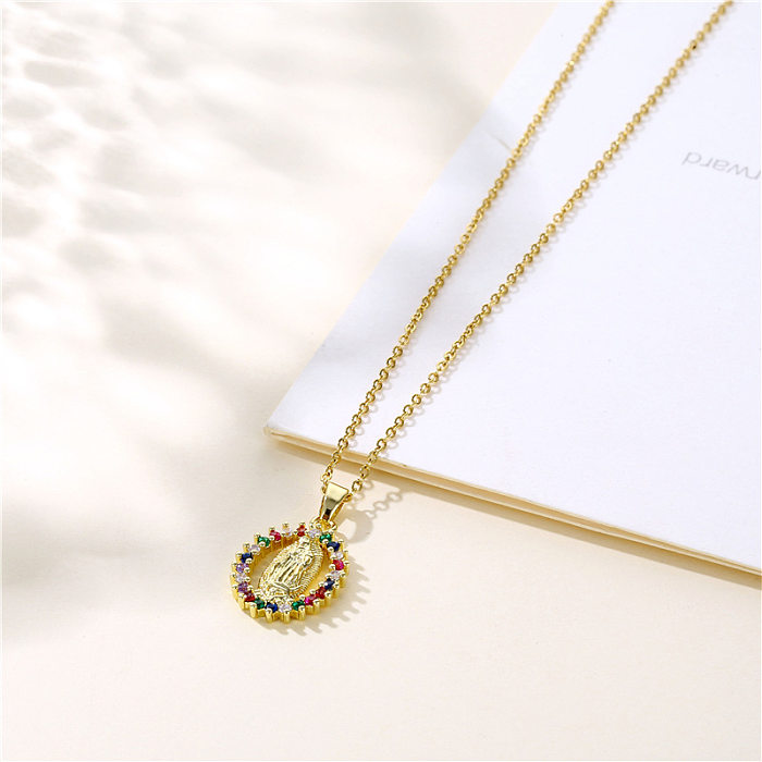 Modern Style Faith Oval Titanium Steel Copper Plating Inlay Artificial Diamond 18K Gold Plated Pendant Necklace