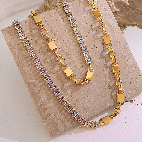Titanium Steel 18K Real Gold Plated Light Luxury Zircon Stitching Necklace Bracelet Wholesale
