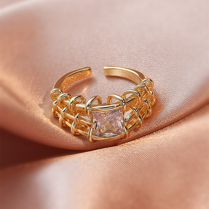Anel de cobre com diamante cruzado exclusivo e criativo da moda