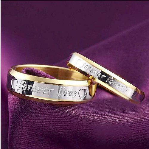 Joyería coreana al por mayor del anillo de los pares del oro del acero 18K del titanio de las letras