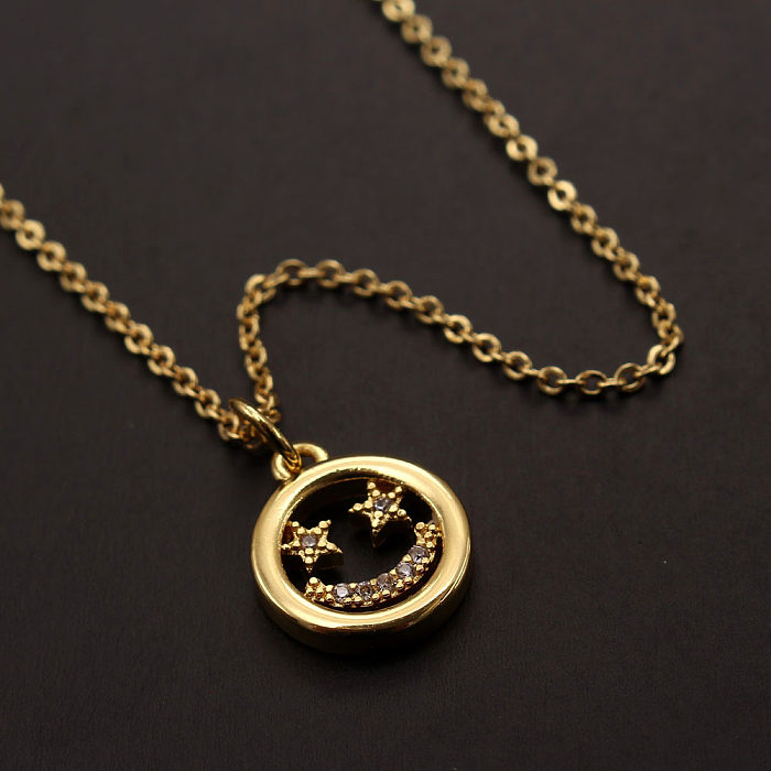 Fashion Smiley Face Copper Plating Inlay Artificial Gemstones Pendant Necklace 1 Piece