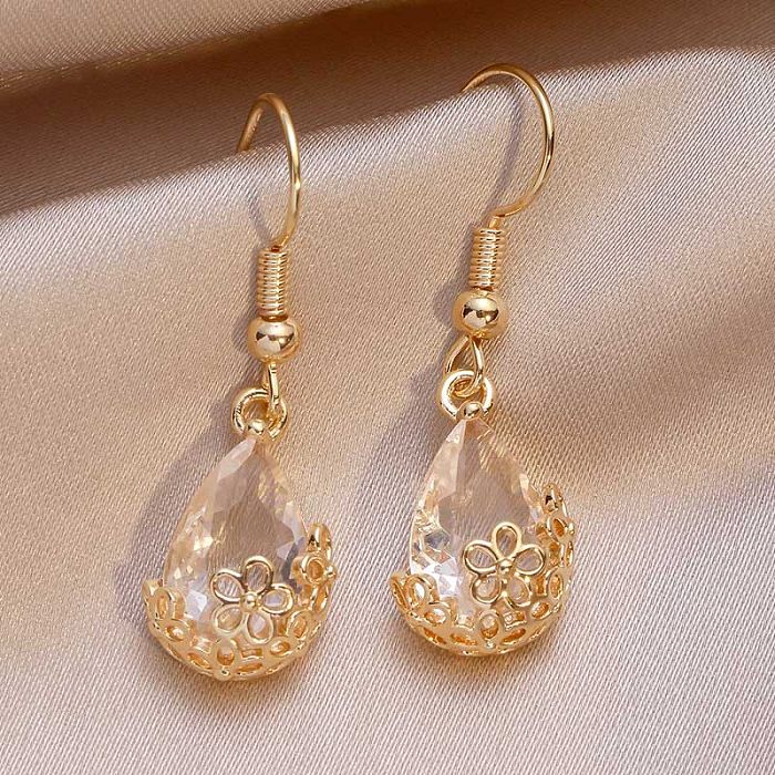 1 Pair Cute Shiny Water Droplets Copper Plating Inlay Zircon Gold Plated Ear Hook