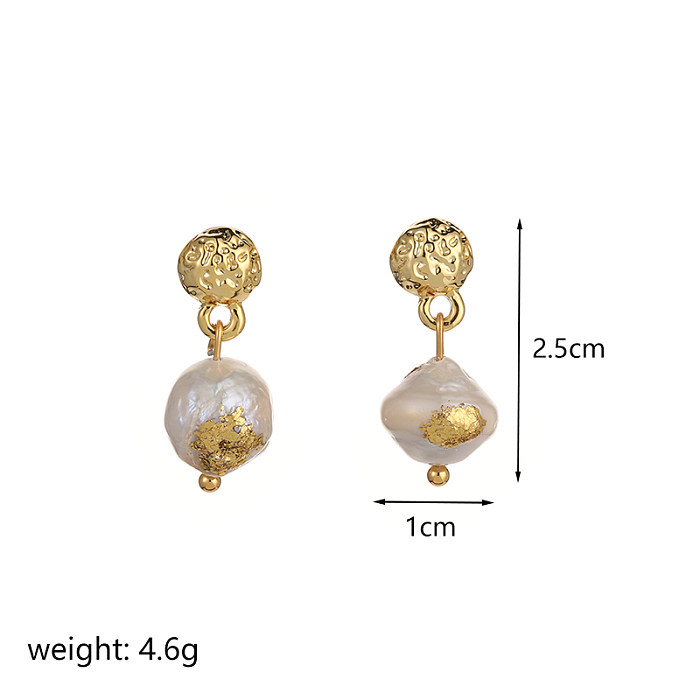 1 Pair Classical Retro Round Plating Inlay Copper Freshwater Pearl 18K Gold Plated Silver Plated Drop Earrings