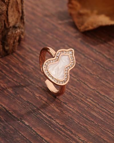 Elegant Vintage Style Gourd Copper Plating Inlay Zircon 18K Gold Plated Open Rings