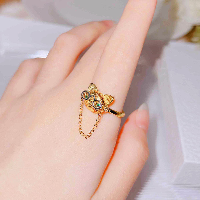 Anéis de pedras preciosas artificiais embutimento de chapeamento de cobre de gato bonito 1 peça