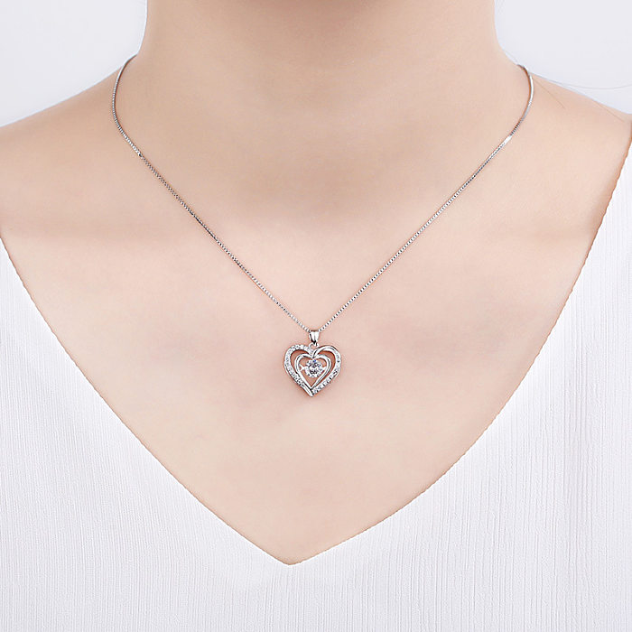 Lady Heart Shape Copper Plating Inlay Zircon Pendant Necklace 1 Piece