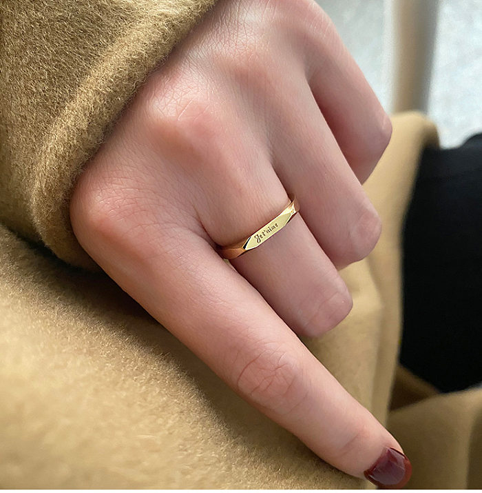 Fashion Titanium Steel 18K Gold Engraved Ring Female