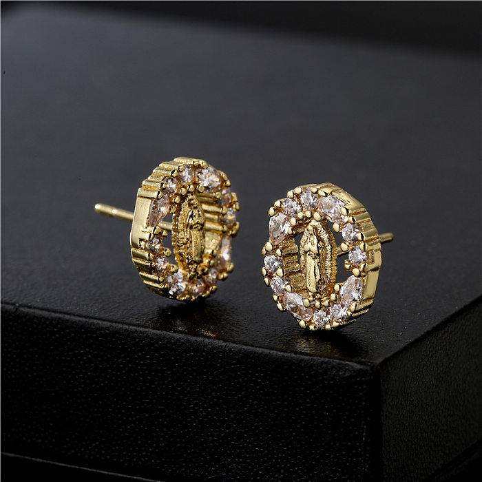 Religiöser Schmuck aus Kupfer mit mikroeingelegtem Zirkon und galvanisierte Maria-Ohrringe aus echtem Gold