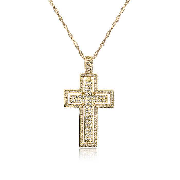Collier pendentif croix en cuivre plaqué or 18 carats, nouveau Style, perle en Zircon