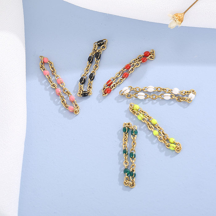 Bague en acier inoxydable, chaîne creuse Simple, perles de couleur, vente en gros de bijoux