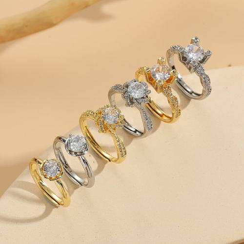 Anéis banhados a ouro luxuosos elegantes do zircão 14K do chapeamento de cobre da cor sólida