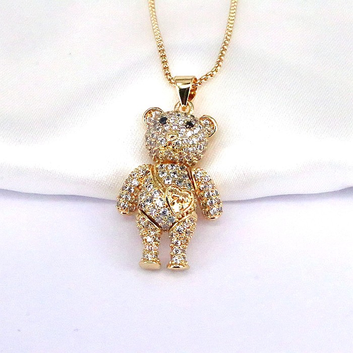 Hip-Hop Retro Punk Little Bear Copper Plating Inlay Zircon Gold Plated Pendant Necklace