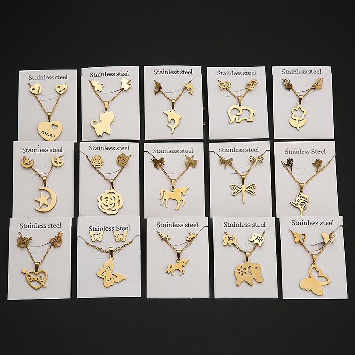 Ensemble de bijoux pour femmes en acier inoxydable, 1 pièce, Style Simple, étoile, chat, papillon