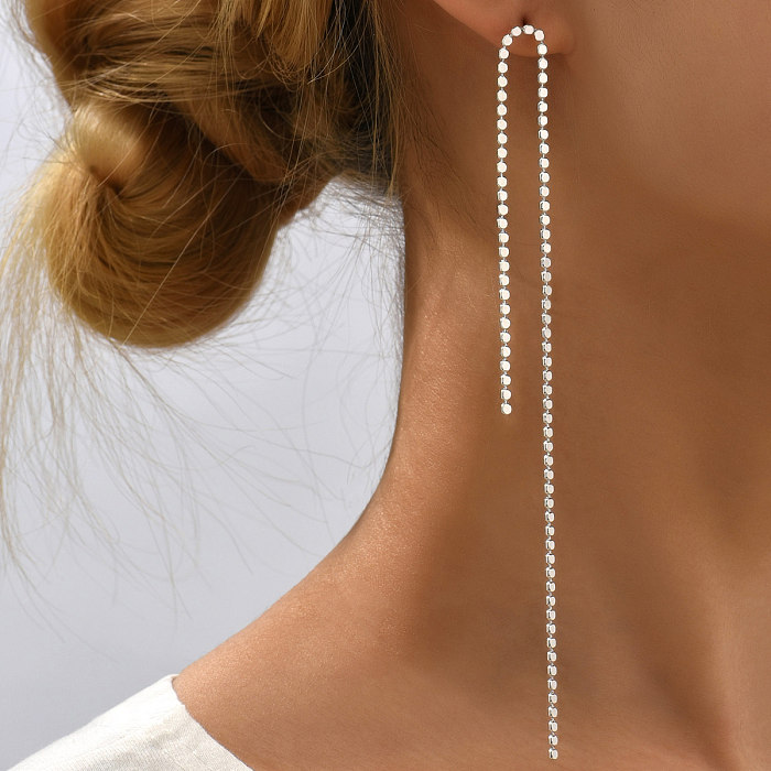 1 Pair Elegant Luxurious Lady Tassel Copper Drop Earrings