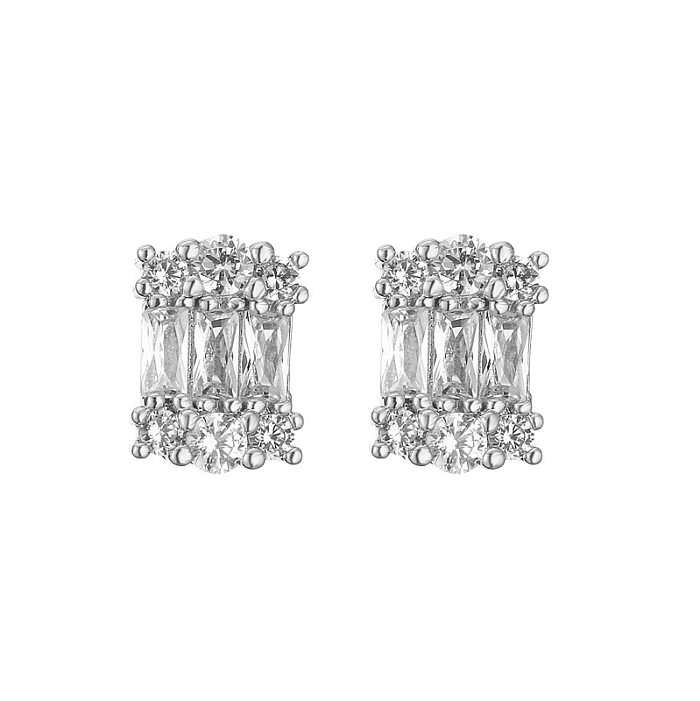 1 Pair Simple Style Square Inlay Copper Zircon Ear Studs