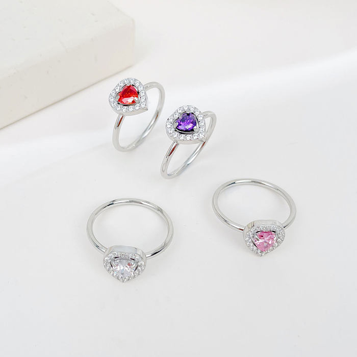 Wholesale IG Style Shiny Heart Shape Stainless Steel Plating Inlay White Gold Plated Gold Plated Zircon Rings