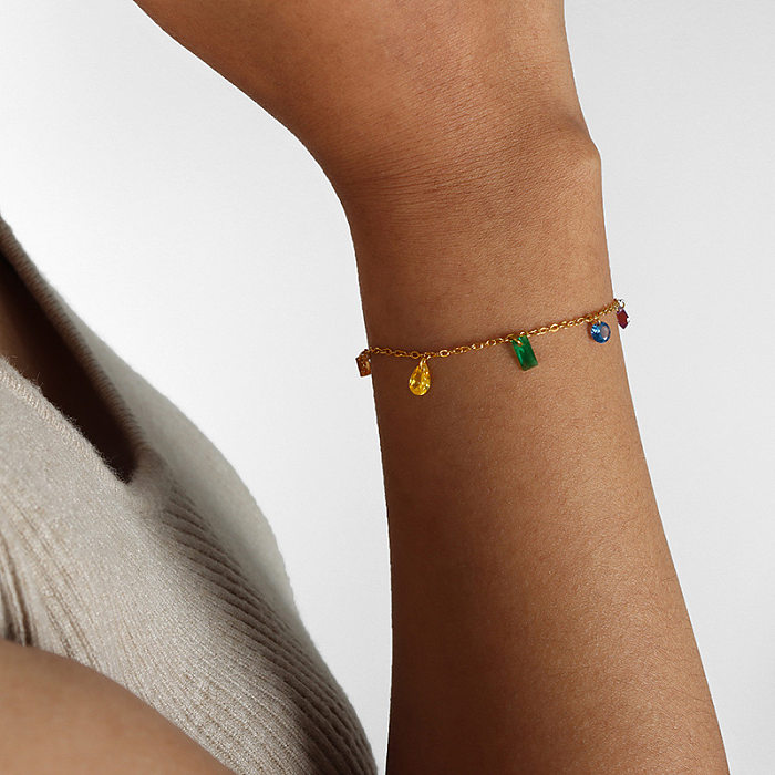 Einfache mehrfarbige Titanstahl-Armband-Halskette mit Zirkonbeschichtung