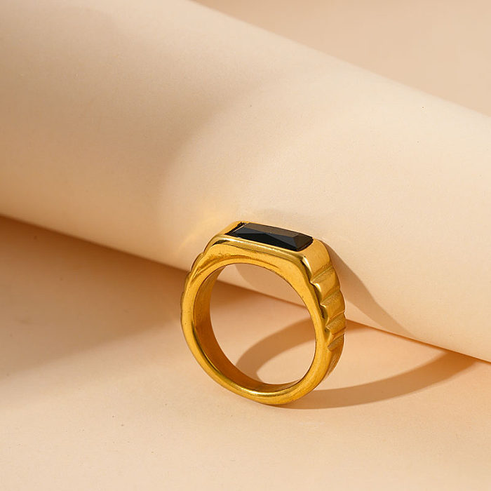 Wholesale Vacation Square Stainless Steel Plating Inlay Gold Plated Zircon Rings