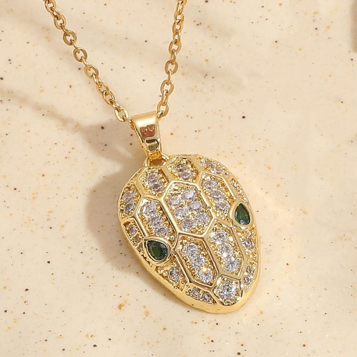 Elegant Snake Copper Inlay Zircon 14K Gold Plated Pendant Necklace