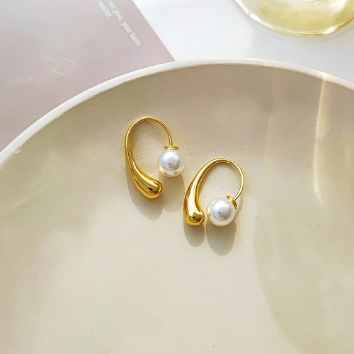 Retro Geometric Copper Inlay Artificial Pearls Earrings 1 Pair