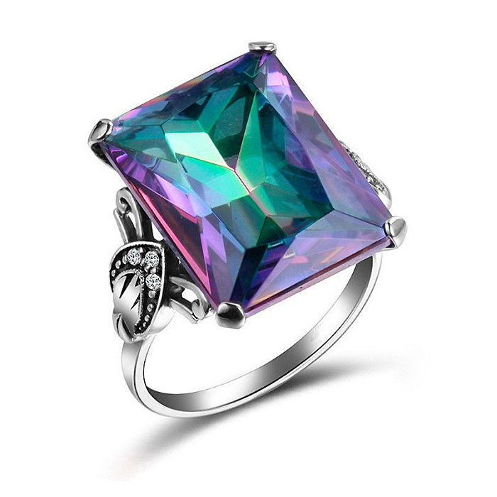 Jewelry Colorful Imitation Topaz  Rainbow Diamond Copper Ring