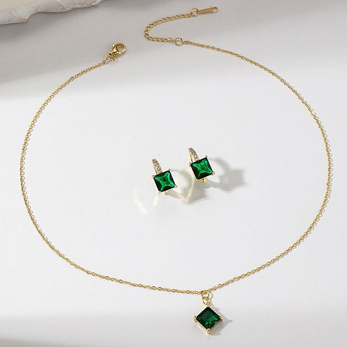 IG Style Shiny Square Copper Plating Inlay Zircon Gold Plated Jewelry Set