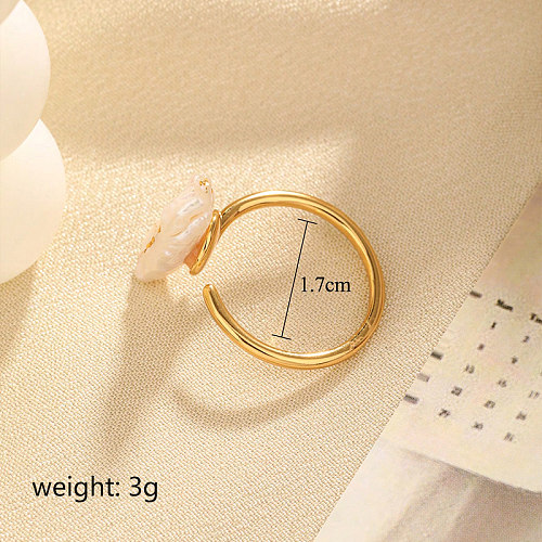 Elegant Vintage Style Roman Style Geometric Copper Inlay Pearl Open Rings
