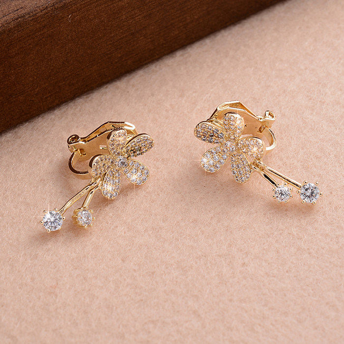 1 Pair IG Style Cute Sweet Flower Plating Inlay Copper Zircon 14K Gold Plated Ear Cuffs