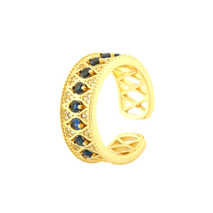 IG Style Modern Style Commute Geometric Copper Layered Inlay Zircon 18K Gold Plated Open Rings