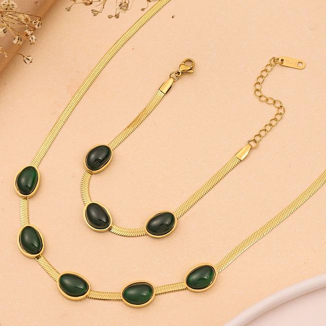 Retro Simple Style Irregular Oval Titanium Steel Inlay Artificial Gemstones Bracelets Earrings Necklace