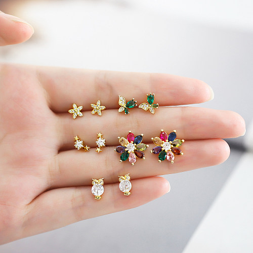 1 Pair Sweet Simple Style Flower Butterfly Plating Inlay Copper Zircon 18K Gold Plated Ear Studs