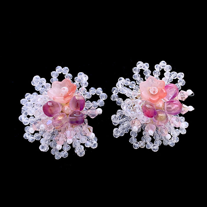 1 par de brincos de orelha de cobre de cristal artificial com flor feminina