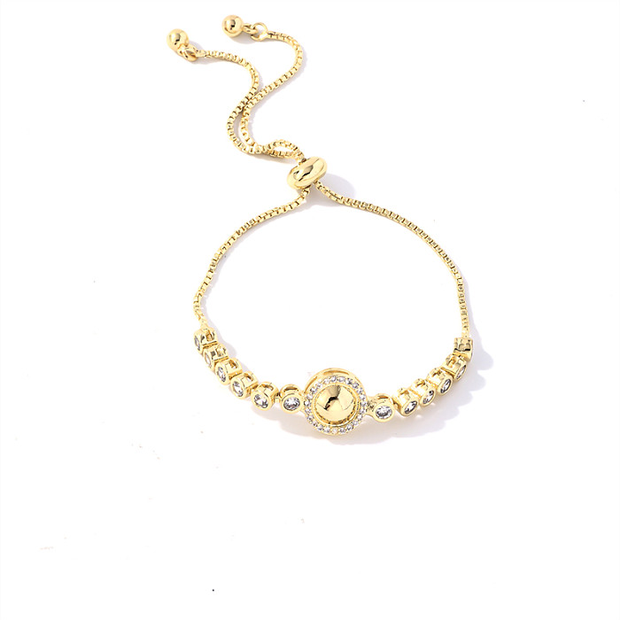 Estilo vintage estilo simples brilhante redondo quadrado cobre chapeamento inlay zircão banhado a ouro pulseiras