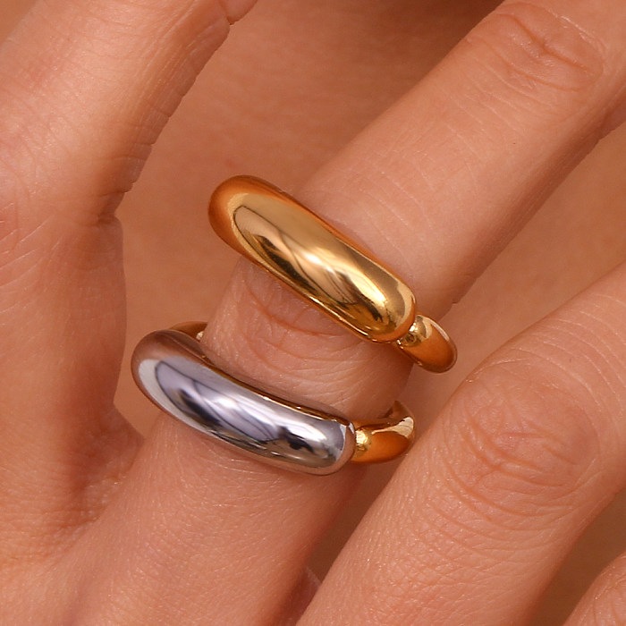 Basic Simple Style Classic Style Solid Color Stainless Steel Plating 18K Gold Plated Rings