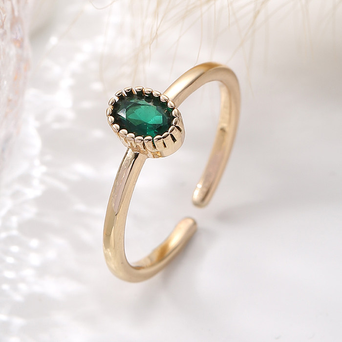Elegant Lady Oval Copper Inlay Zircon Open Rings