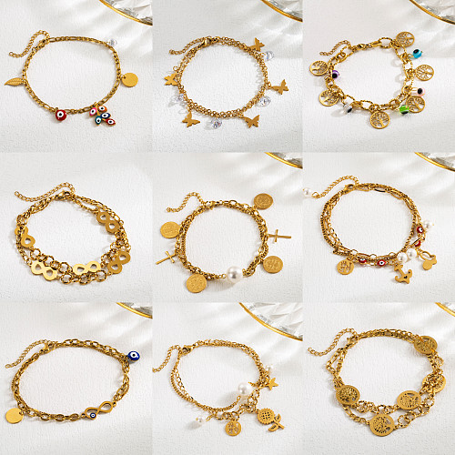 Bracelets plaqués or 24 carats en acier inoxydable et émail de style IG Devil's Eye Tree