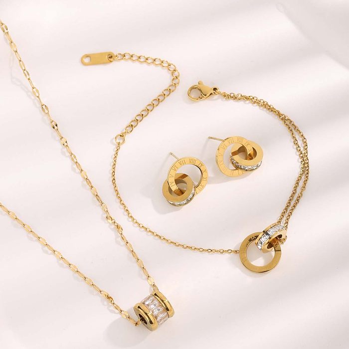 Collar de pendientes y pulseras chapadas en oro con incrustaciones de acero y titanio con números romanos de estilo vintage