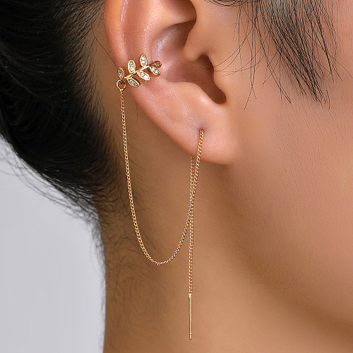Paire de boucles d'oreilles percées en cuivre, Micro-incrusté de branches de Zircon, pendentif à pampilles, nouvelle mode