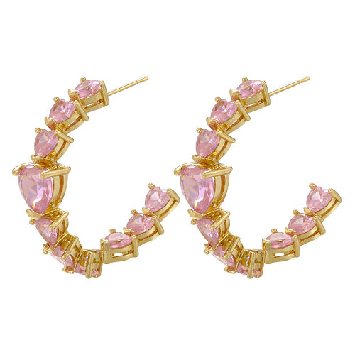 Fashion Heart Shape Copper Earrings Plating Inlay Zircon Copper Earrings
