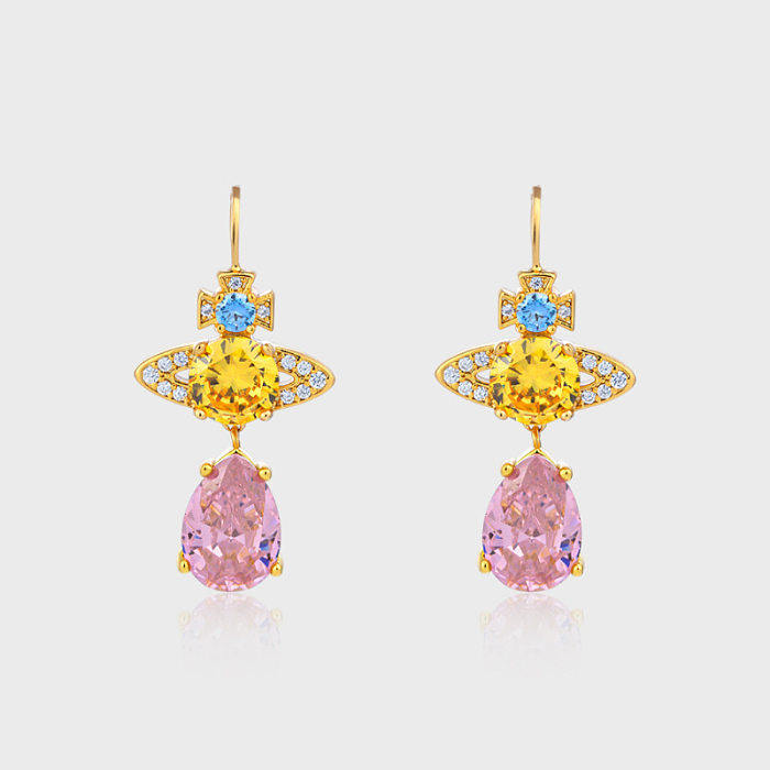 1 Pair Elegant Lady Geometric Inlay Copper Zircon Drop Earrings