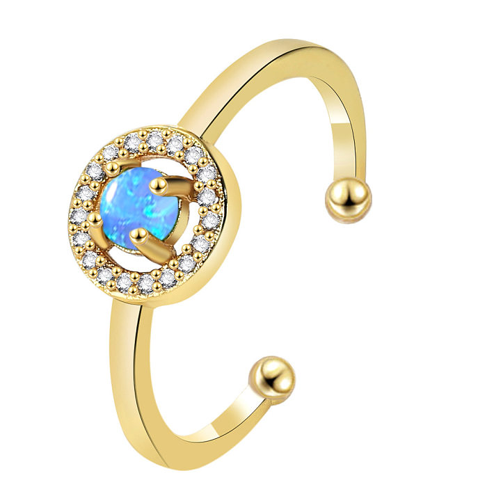 Eleganter offener Ring mit geometrischem Kupfer-Inlay und Opal-Zirkon