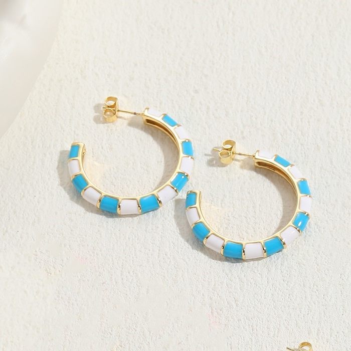 1 Pair Elegant Luxurious Classic Style Color Block Asymmetrical Enamel Plating Copper 14K Gold Plated Ear Studs