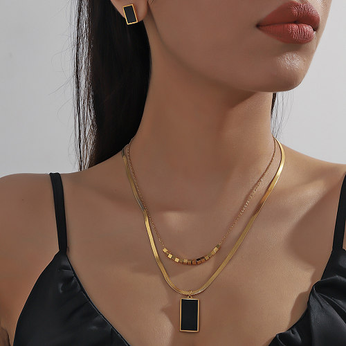 مجموعة مجوهرات مطلية بالذهب عيار 18 قيراط مستطيلة الشكل بتصميم بسيط من IG Style