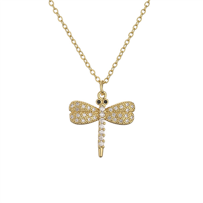 1 Piece Fashion Dragonfly Copper Plating Inlay Zircon Pendant Necklace
