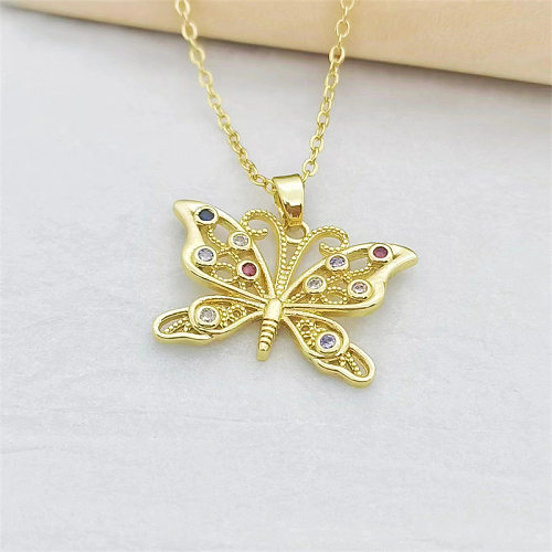 Simple Style Butterfly Copper Inlay Artificial Gemstones Pendant Necklace