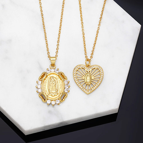 Heart-shaped Virgin Mary Copper 18K Gold-plated Zircon Necklace