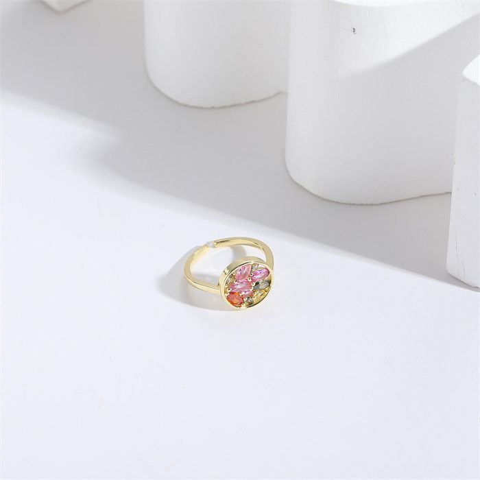 INS Style Round Copper 14K Gold Plated Zircon Open Ring In Bulk