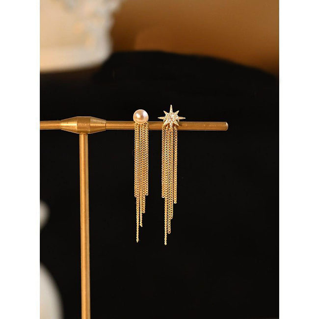 1 Pair Retro Tassel Plating Inlay Copper Artificial Gemstones Drop Earrings